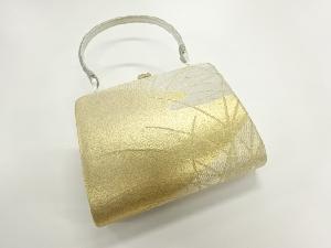 リサイクル　金銀糸草葉模様織出し和装バッグ
